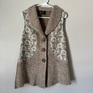 Multiples Sweater Vest Womens Petite SMALL Boho Cottage Wool Blend Neutral Fall